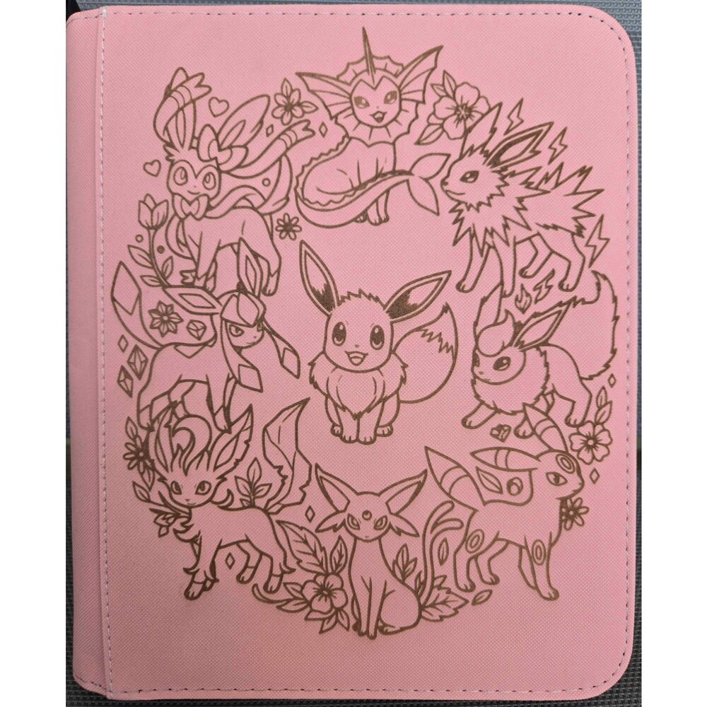 Pokemon Eeveelutions 4 Pocket Engraved PINK Top Loader Binder 128 Cards
